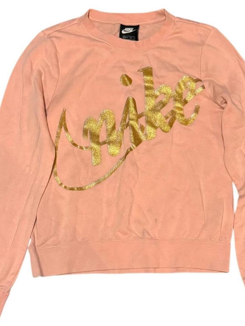 Nike Blush Pink Crewneck Sweatshirt Gold Metallic Logo Size XS